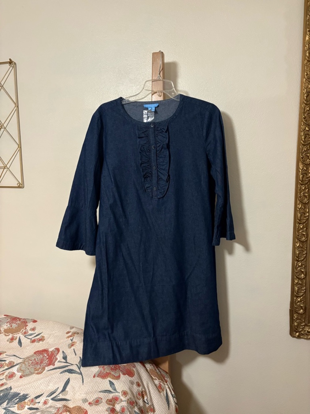 Draper James Indigo Ruffle-Placket Mini Dress - Picture 2 of 9